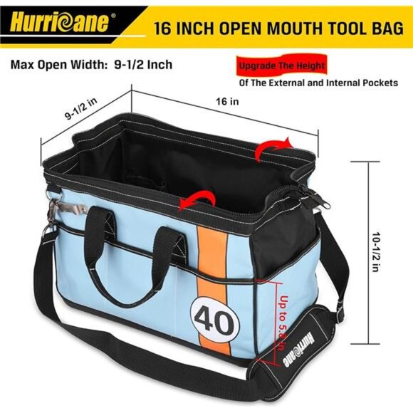 16 inch Wide Mouth Tool Bag with Water Proof Molded Base Extra Shoulder Strap - Picture 4 of 7